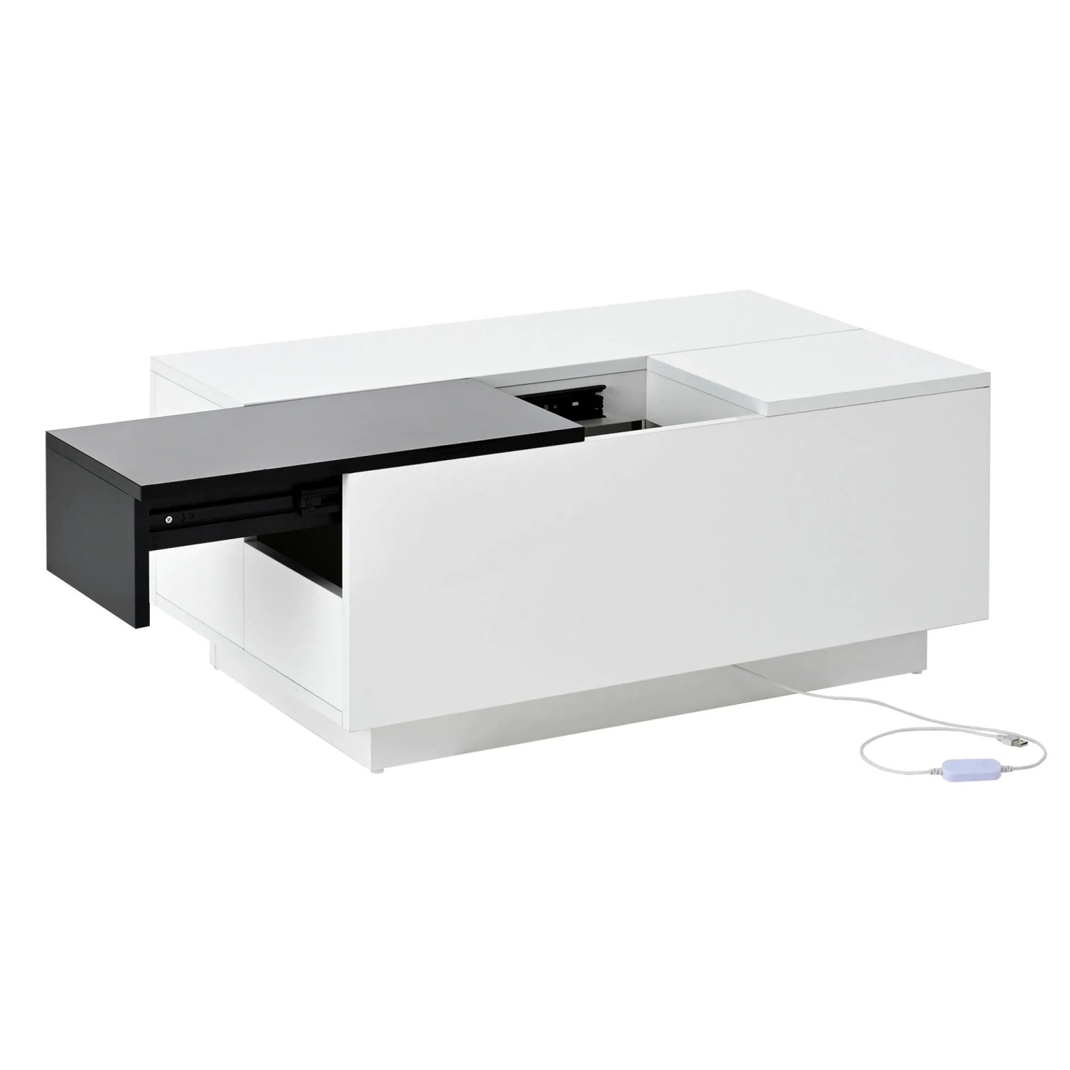 okwish Couchtisch Ausziehbar mit Stauraum und 16-Farbig Einstellbarem Lichtband 80 × 50 cm Schwarz