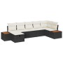 Schwarzes 7-teiliges vidaXL Garten-Sofa-Set aus Poly Rattan mit Kissen.