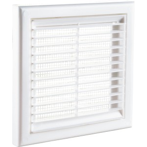 Weißes Lüftungsgitter, 154x154 mm, aus Kunststoff für Innen und Außen.