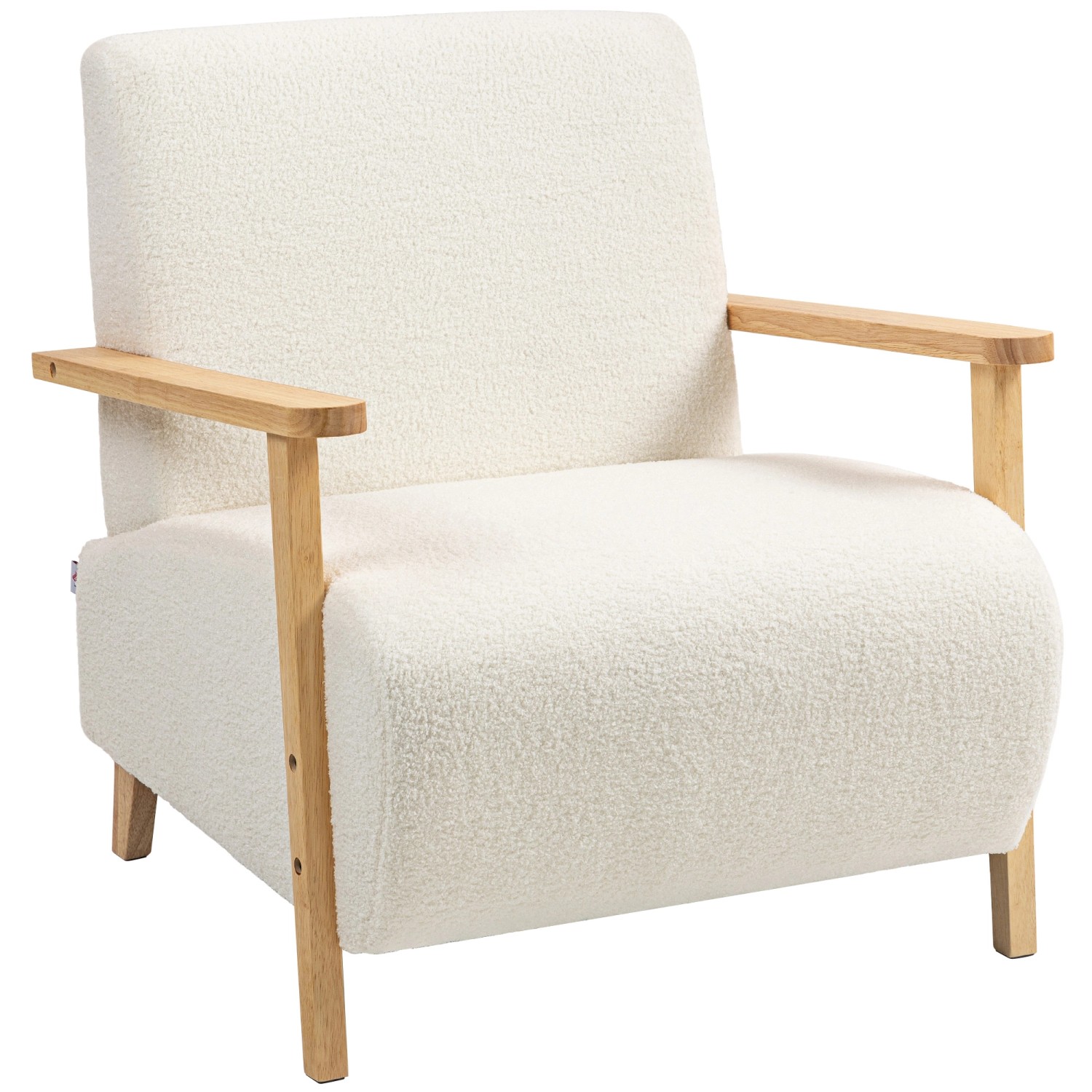 HOMCOM Sessel mit Rückenlehne mit Sherpa-Optik Holzbeine für Schlafzimmer Wohnzimmer Cremeweiß