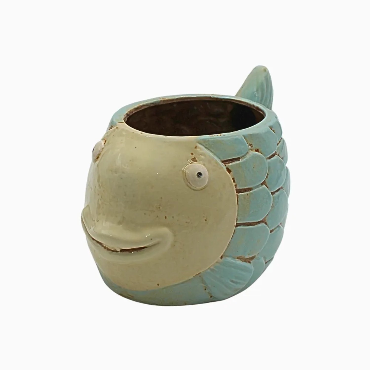 Dekohelden24 Übertopf Pflanztopf Pflanzgefäß Pflanzkübel Blumenkübel Keramikfisch Pflanzkasten aus Keramik als Fisch Maße L/B/H 19 x 12 x 12 cm