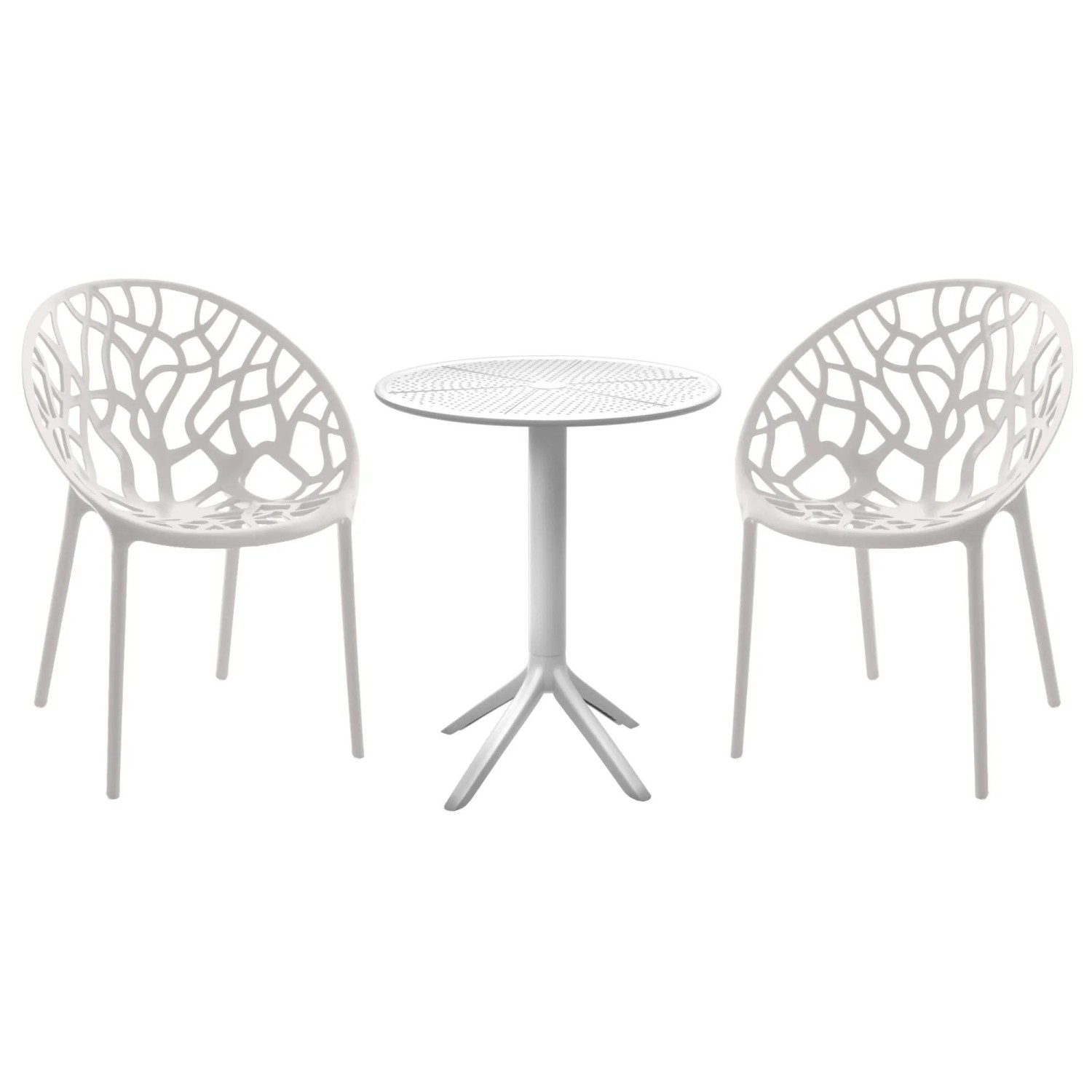 DELUKE Balkonset Bistroset NODAN Kunststoff Weiß 70x70x80cm Gartenmöbelset 2 Personen Balkonmöbel Set Terrassenmöbelset
