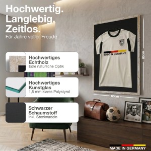 Silberner Echtholz Trikotrahmen 60x80 cm mit Trikot, Teil der Kategorie Vitrinen.