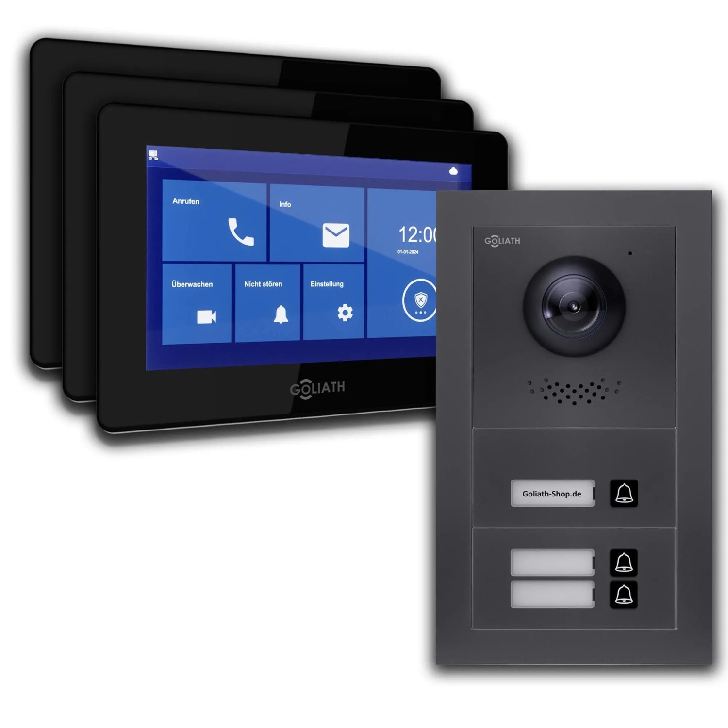 Goliath Basic Line 3-Familienhaus Video Türsprechanlage Monitor Schwarz - A günstig online kaufen