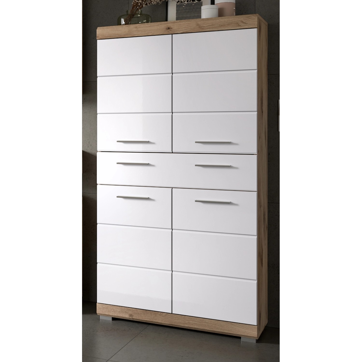 Inn.Furn Badezimmer Midischrank in Weiß Hochglanz und Eiche 74 x 141 cm Wil günstig online kaufen