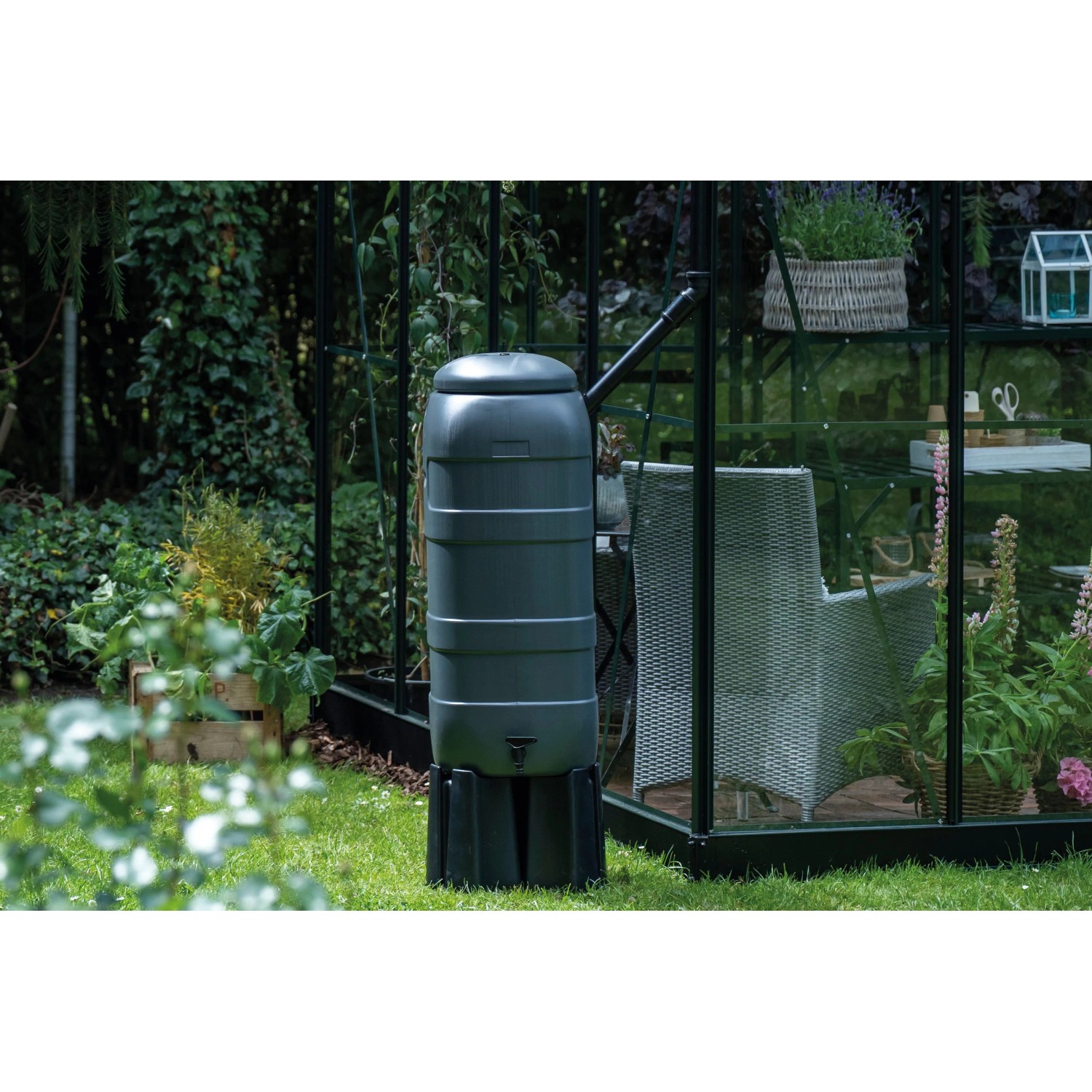 Halls Regentonne inkl. Ständer 35 cm x 35 cm x 135 cm 100 l Schwarz