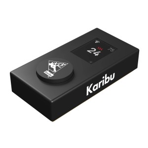 Schwarzes Karibu Saunasteuergerät WiFi für Öfen bis 18kW mit Display und Drehknopf.