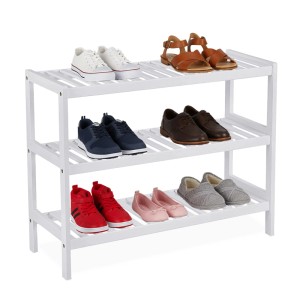 Relaxdays Schuhregal Bambus Weiß 3 Ablagen 55 cm x 70 cm x 26 cm 2,2 kg