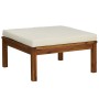 vidaXL Fußstütze aus Akazienholz mit creme Kissen, Teil des Garten Lounge Sets