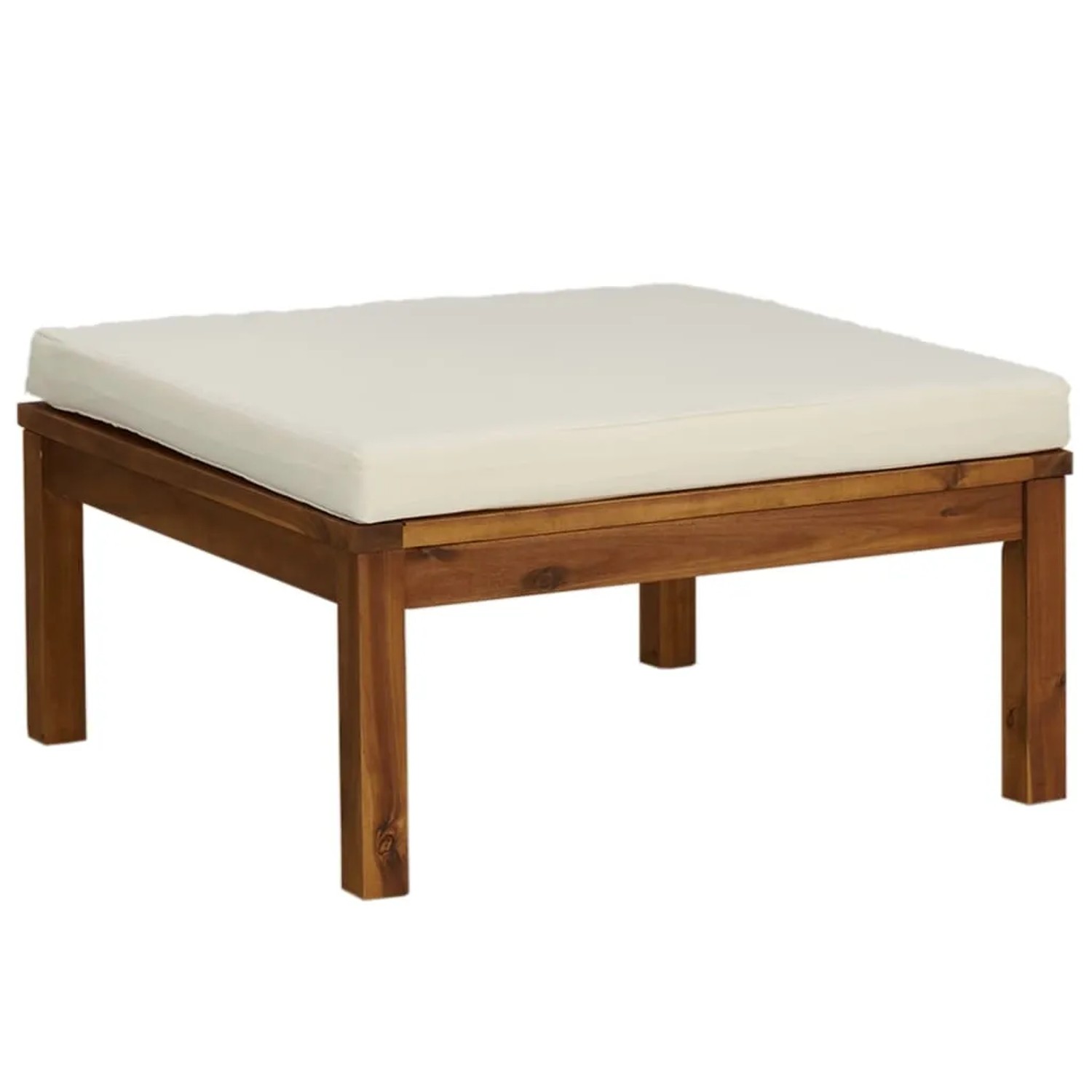 vidaXL Fußstütze aus Akazienholz mit creme Kissen, Teil des Garten Lounge Sets