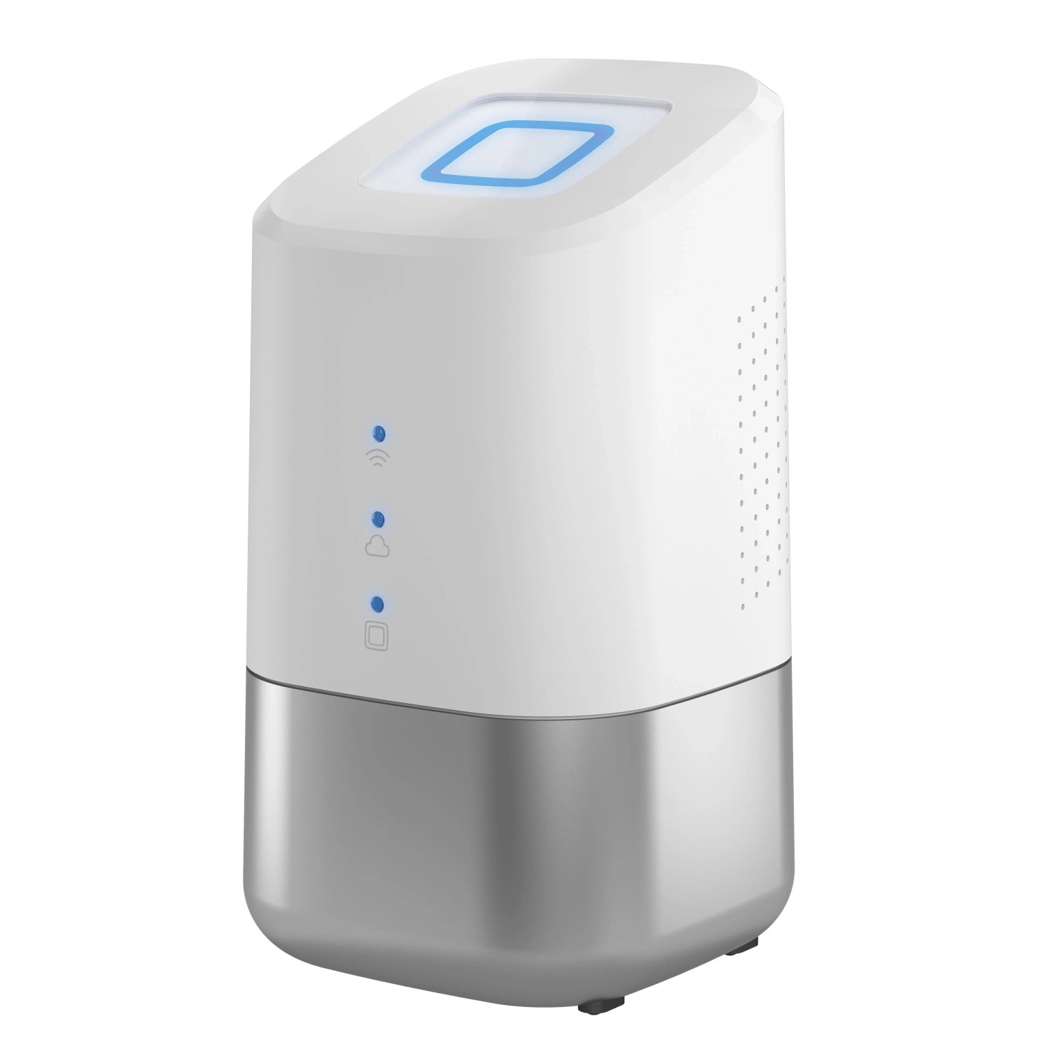 HmIP Home Control Unit: Smart Home Zentrale in Weiß und Silber mit blauen LEDs.