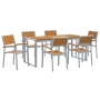 7-teiliges Garten-Esszimmer-Set aus Akazienholz und Metall mit rechteckigem Tisch und 6 Stühlen.