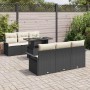 vidaXL Garten-Sofa-Set, 7-teilig, schwarz, Poly Rattan mit Tisch und Kissen.
