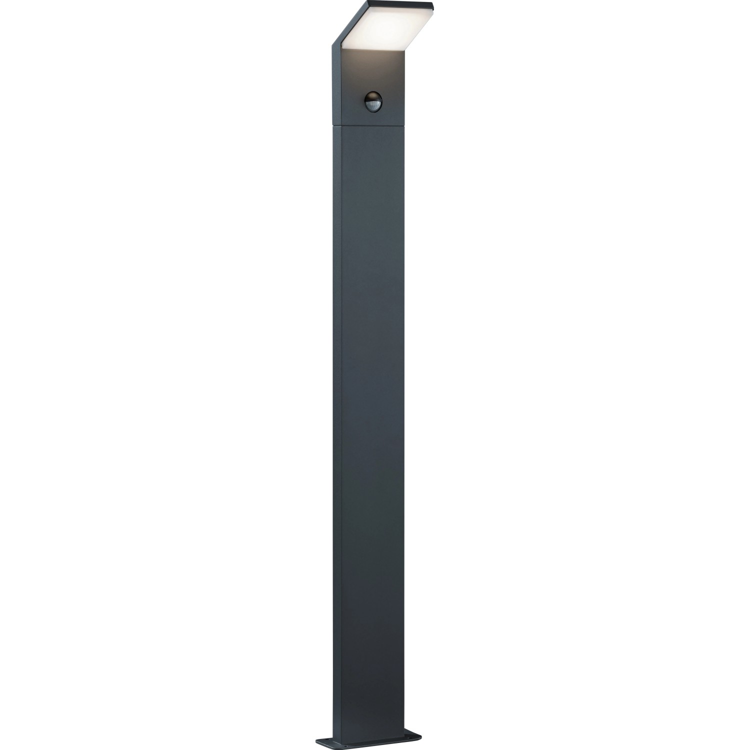 Moderne anthrazitfarbene Trio LED-Wegeleuchte Pearl, 100 cm hoch, mit Bewegungsmelder.