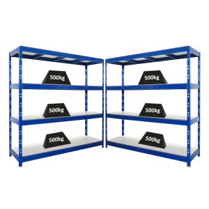 PROREGAL Mega Deal 2x Profi Schwerlastregal Rhino HxBxT 200x200x60cm 4 Melamin-Ebenen 16mm Fachlast 500kg Blau
