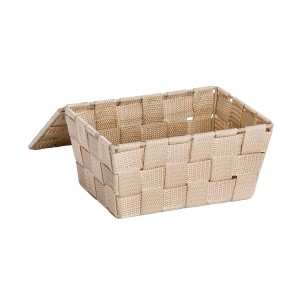 Beiger Wenko Badkorb Adria mit Deckel, geflochten, für Bad-Accessoires und mehr.