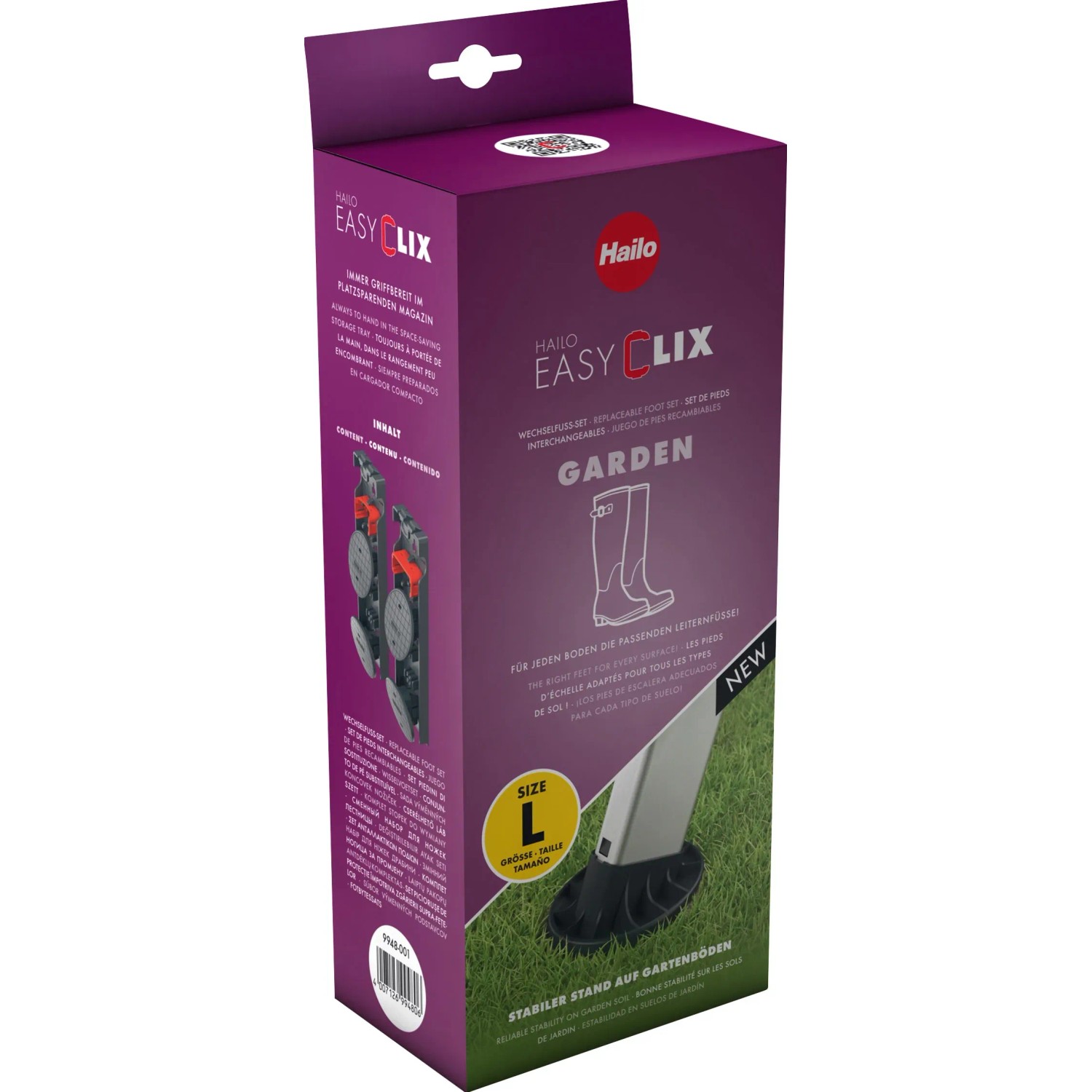 Hailo EasyClix Garden Wechselfuß-Set Größe L für Leitern, für sicheren Stand auf weichem Untergrund.
