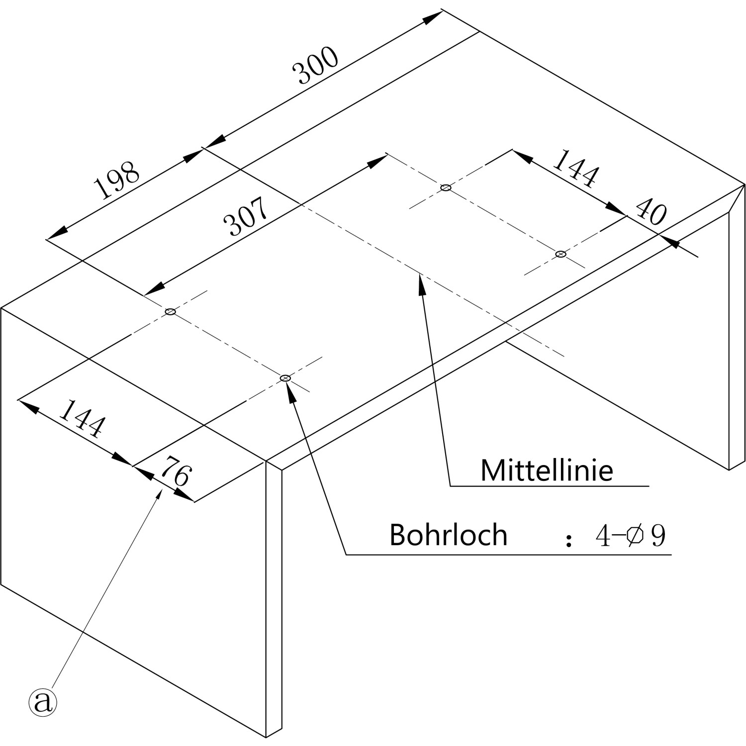 Technische Zeichnung der PKM MW700-17UB2 Mikrowelle mit Maßangaben zu Bohrungen und Abständen.