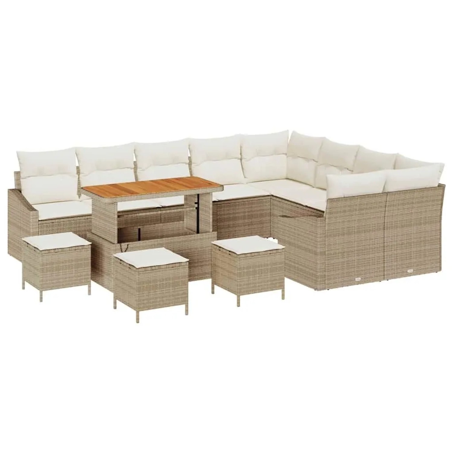 vidaXL Gartensofa-Set mit Kissen mit Speicher 13 Stk Beige Poly Rattan 3364 günstig online kaufen