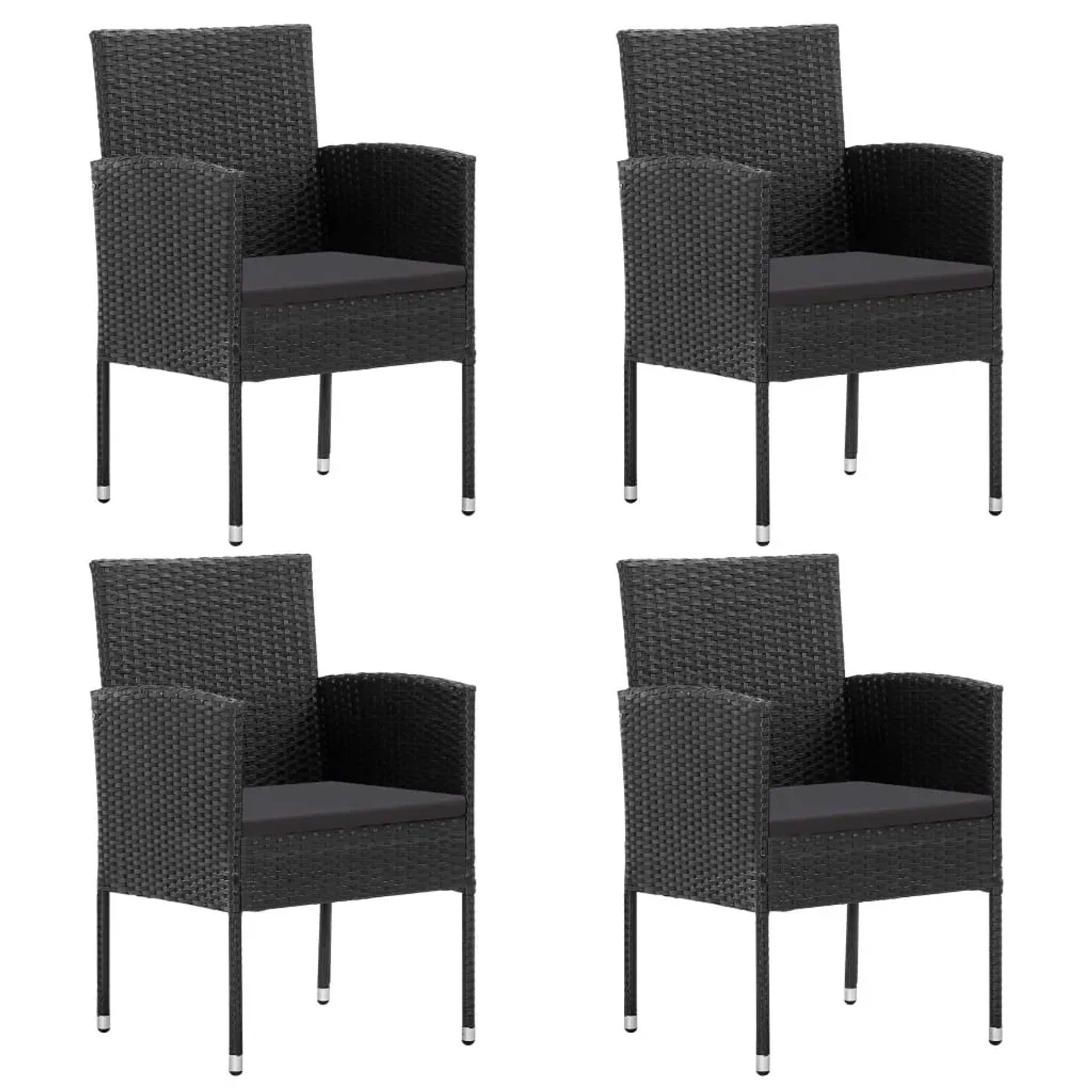 vidaXL 5-tlg. Garten-Essgruppe, schwarzes Poly Rattan mit Stahlrahmen, inklusive 4 Stühle und Tisch.
