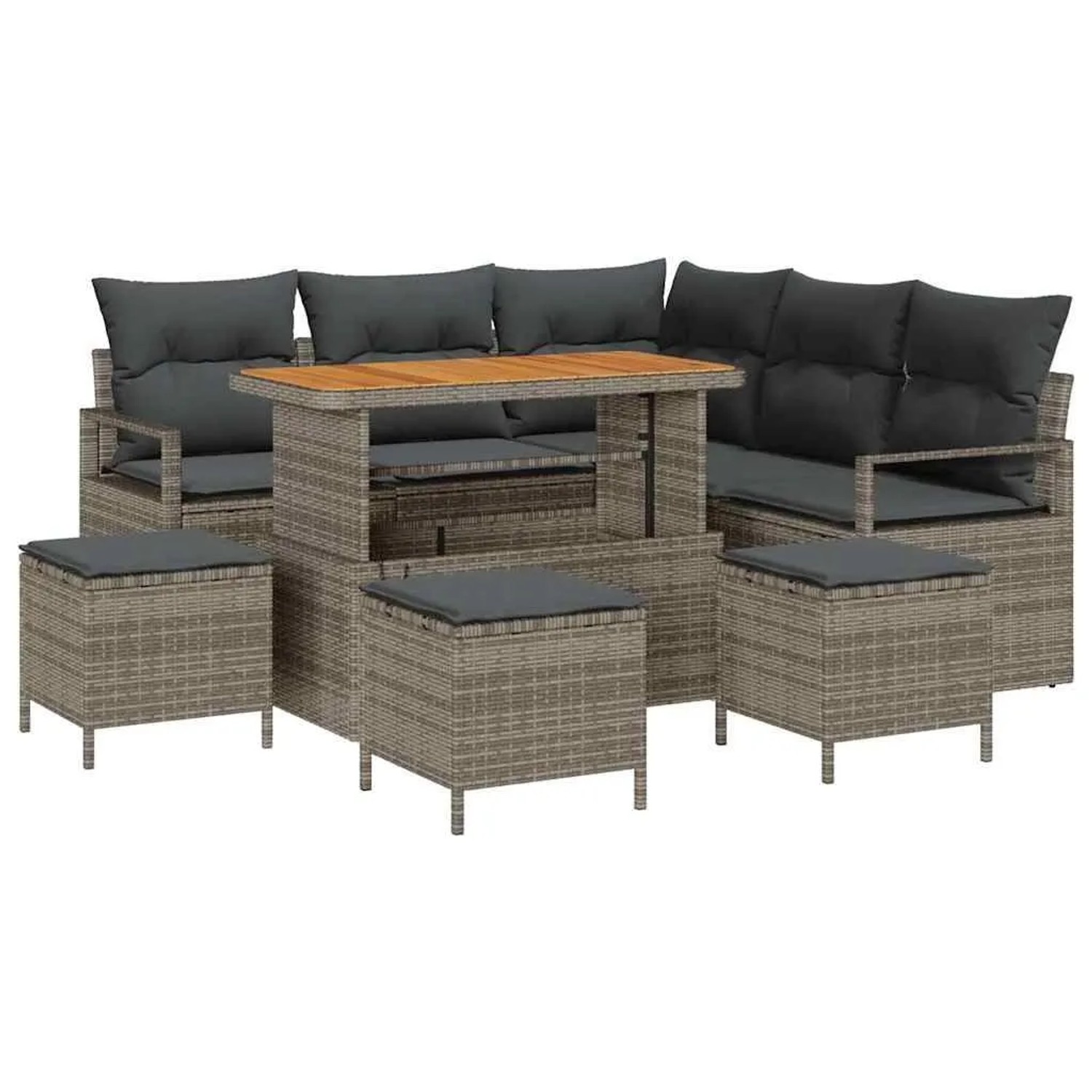 vidaXL Garten-Sofa-Set mit Kissen mit Speicher 9-Tlg Grau 3364483