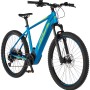Blaues Fischer E-Bike Montis 6.0i mit Diamantrahmen und gelben Akzenten.