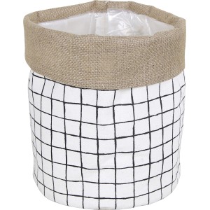 Schwarz-weißer Pflanzkorb mit Gittermuster, Ø 20 cm, aus Baumwolle. Dekorative Übertopf-Lösung.