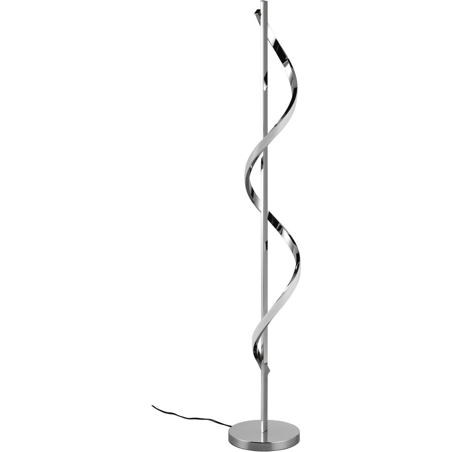 Moderne LED Stehlampe Isabel in Chrom Optik mit geschwungenem Design für Wohnräume.