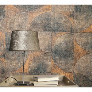 Marburg Vliestapete Vintage Deluxe mit geometrischem Muster in Kupfer und Anthrazit.