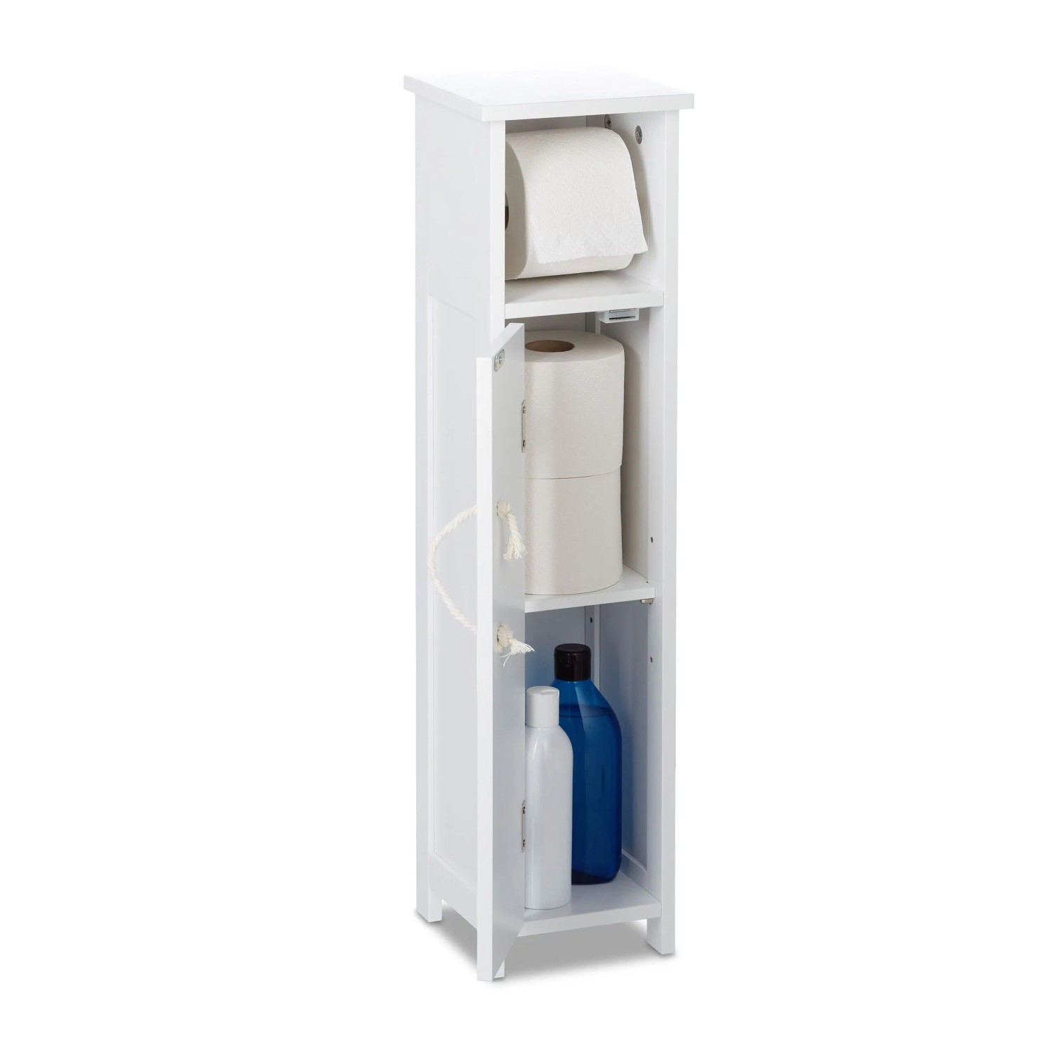 Relaxdays Toilettenpapierhalter MDF Baumwolle Weiß Natur Stehend Höhenverstellbar 71 cm x 18 cm x 20 cm 3 kg