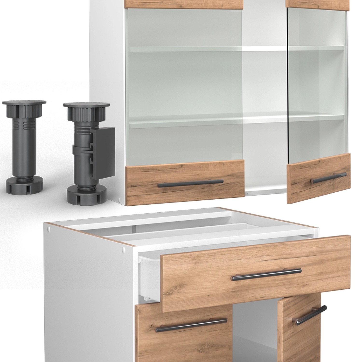 Vicco Fame-Line Singleküche 140 cm in Goldkraft Eiche/Weiß ohne Arbeitsplatte.