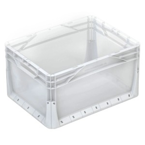 Transparente Eurobox 40x30x22 cm mit Griffmulden, Vollwand, aus dem OBI Eurobox-System.
