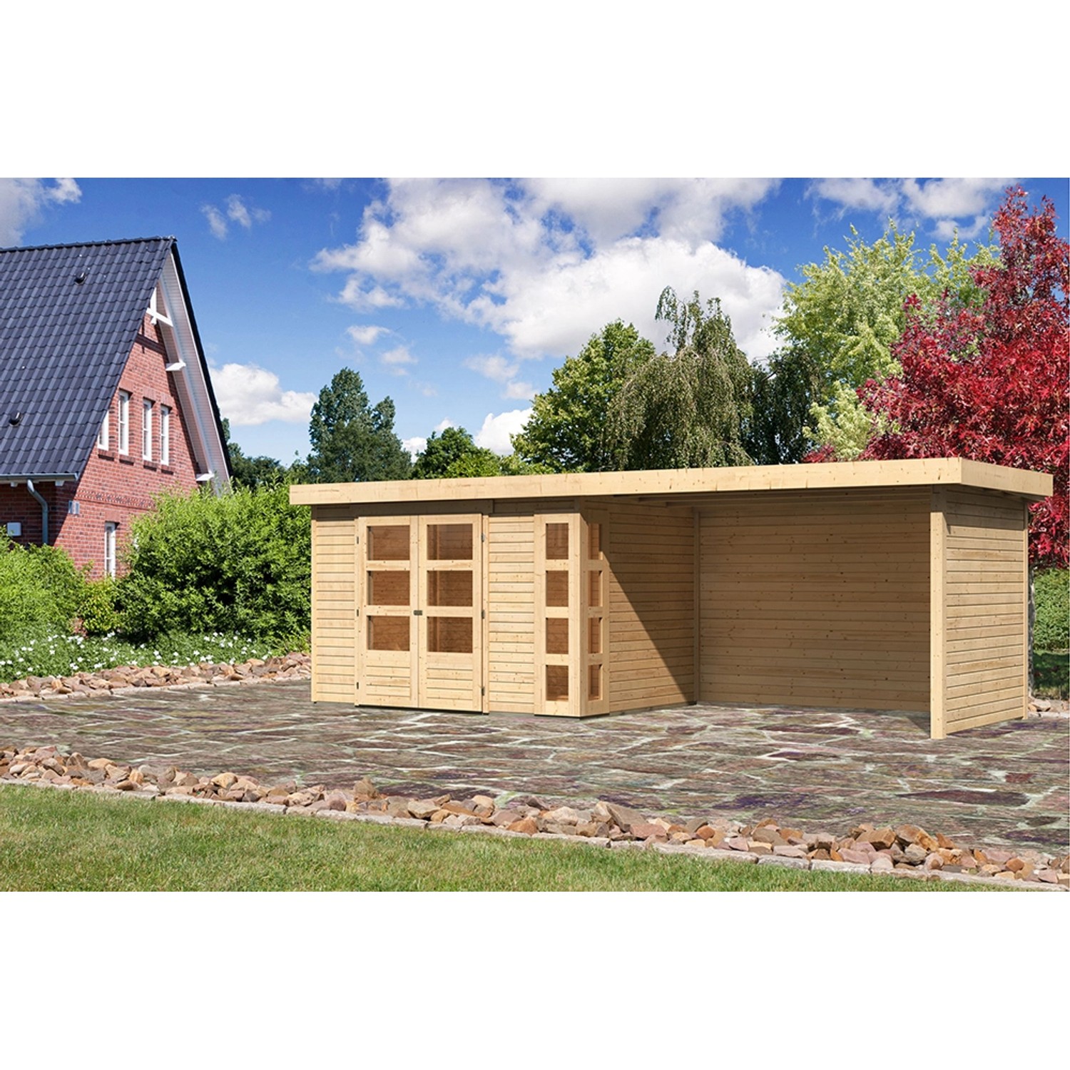 Karibu Holz-Gartenhaus Sölve Natur Flachdach Unbehandelt 298 cm x 213 cm günstig online kaufen