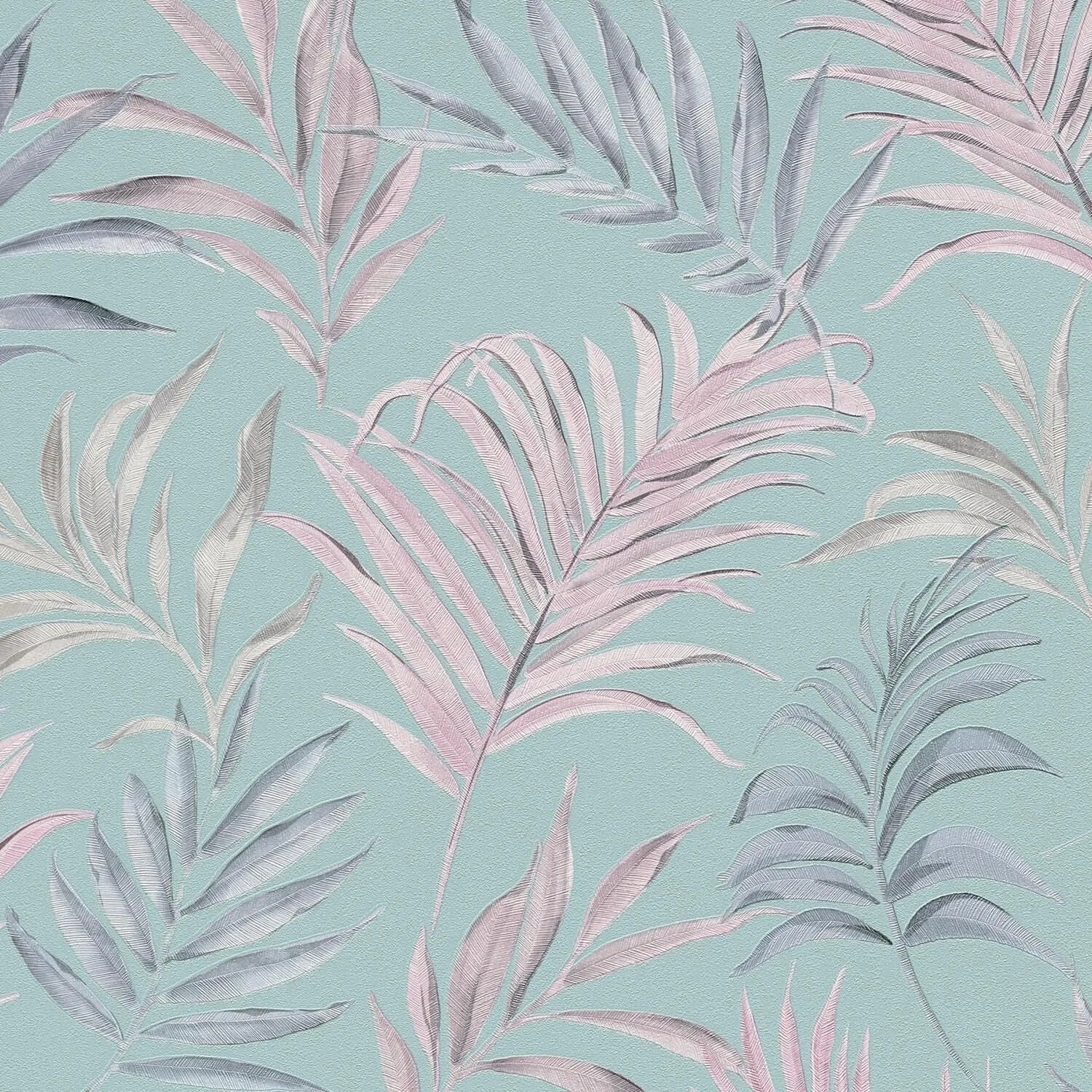 PROFHOME 791082-GU Natur Tapete Floral Schimmernd Blau Türkis Rosa Grau 0,53 m x 10,05 m 5,33 m2