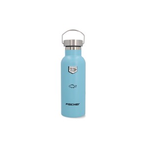 Hellblaue Fischer Trinkflasche Boy, 500 ml, aus Edelstahl mit Drehverschluss und Tragegriff.