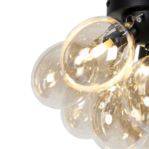 QAZQA Design Deckenleuchte Schwarz mit Braunglas 3-Licht Uvas