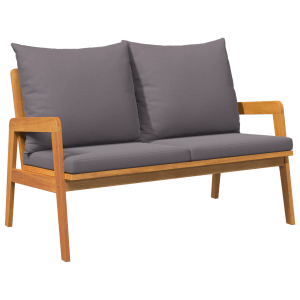 2-teiliges vidaXL Bistro-Set aus Akazienholz mit anthrazitfarbenen Kissen für Garten oder Balkon.