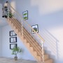 Gerade Eichenholztreppe Lindos mit Setzstufen und Design-Geländer mit Holzstäben.
