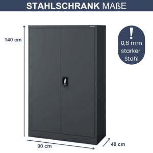 DELUKE Aktenschrank KADO, abschließbarer Büroschrank mit Flügeltüren, 140x90x40 cm, Anthrazit.