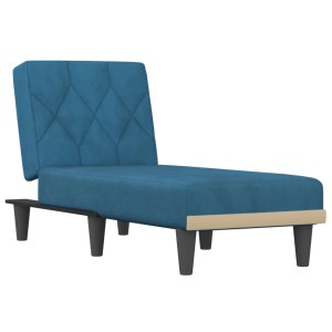 Blaue vidaXL Chaiselongue aus Samt, Modell 7. Recamiere mit Rückenlehne und Füßen.