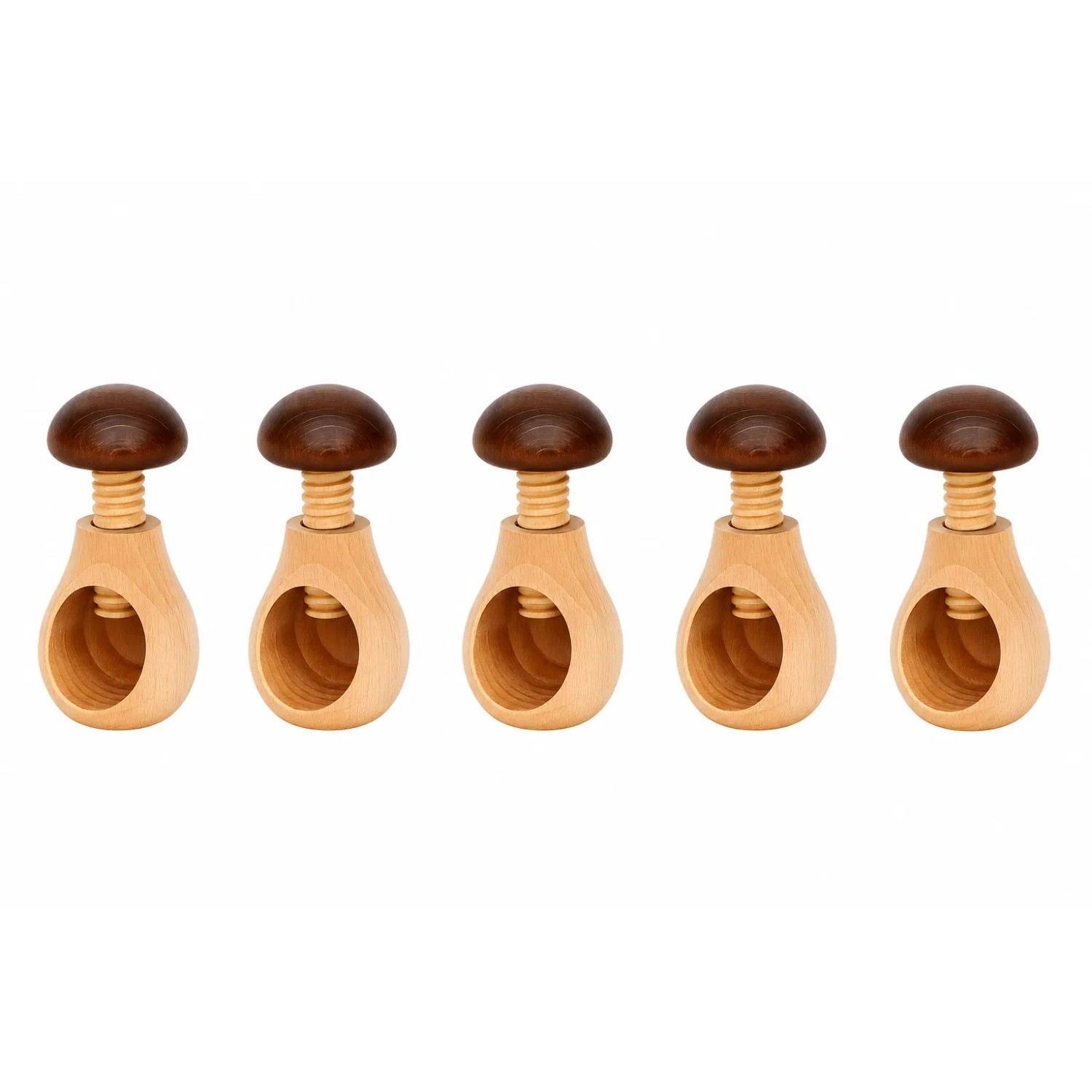 Dekohelden24 5er Set Handgemachter Nussknacker Pilz Nußknacker mit Schraubgewinde Drehnussknacker zum Nüsse Knacken Maße L/B/H 6 x 6 x 10 cm