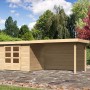 Karibu Holz-Gartenhaus Boras mit Flachdach und Anbau, unbehandelt.