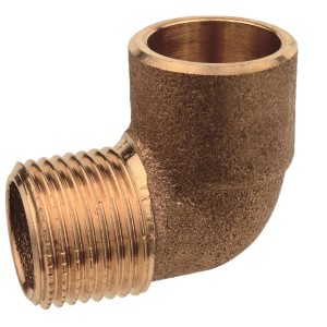 Kirchhoff Winkel 90° aus Rotguss, 15 mm Lötanschluss, 1/2 Zoll Außengewinde, blank.