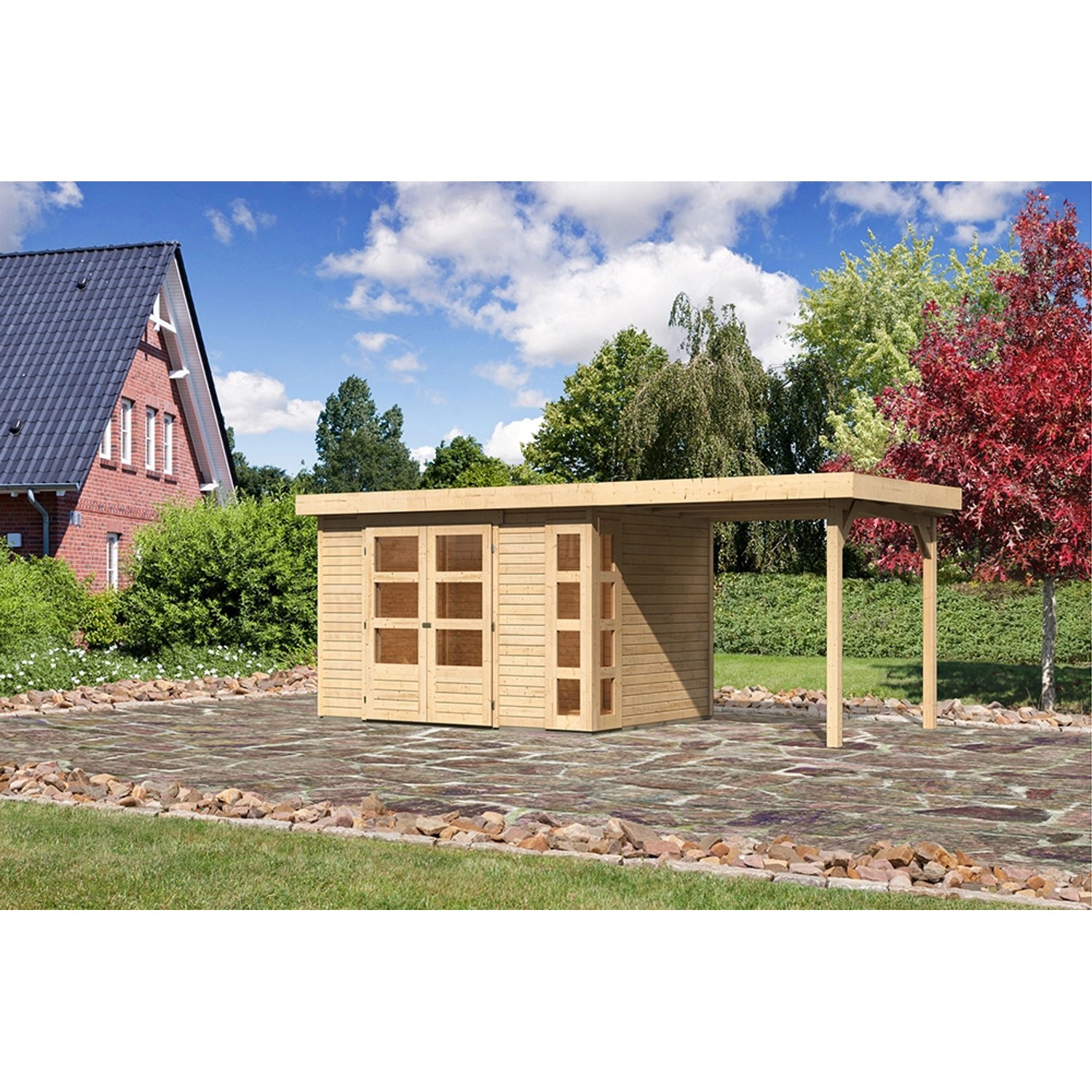 Karibu Holz-Gartenhaus Sölve Natur Flachdach Unbehandelt 298 cm x 213 cm günstig online kaufen