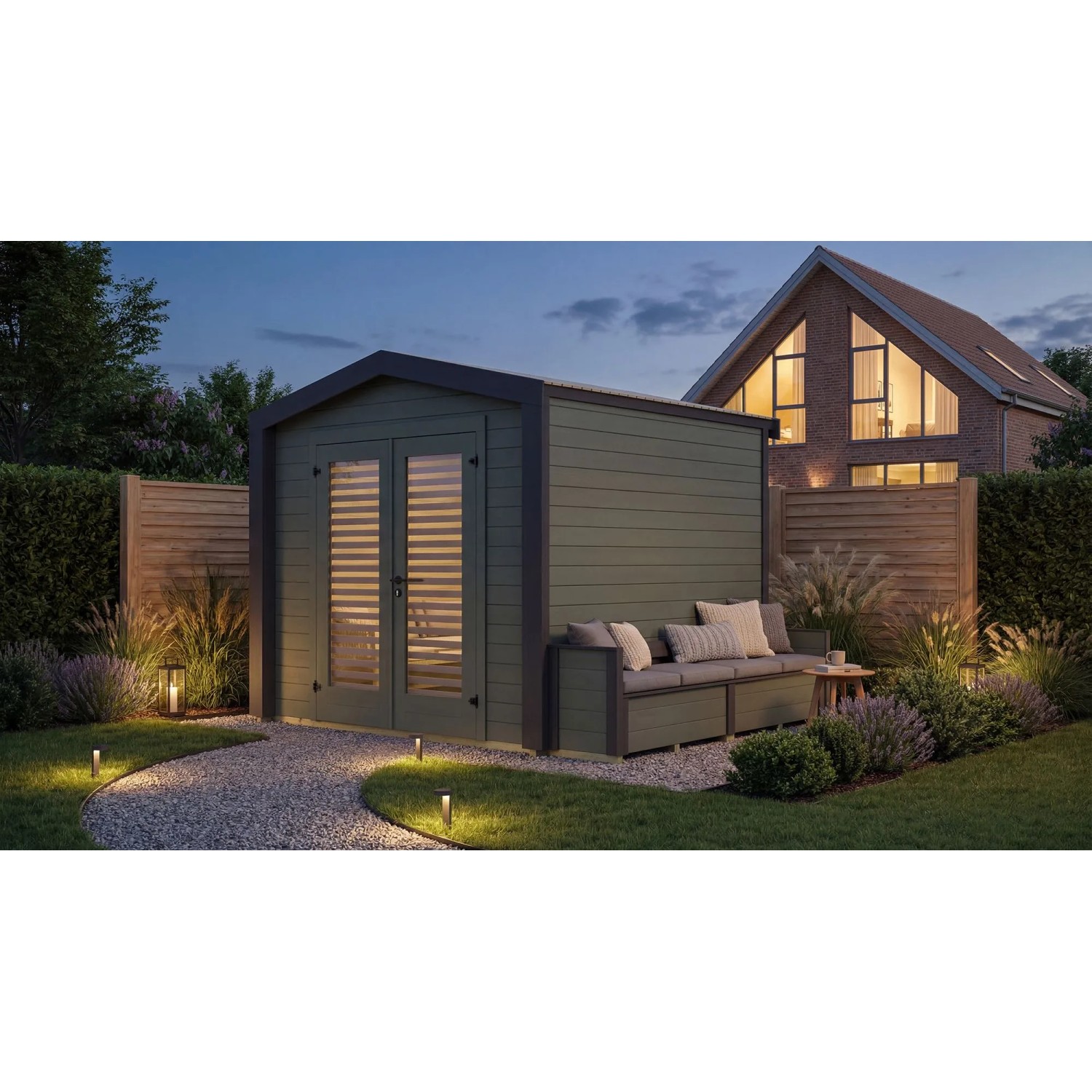 Weka Holz-Gartenhaus Killarney Satteldach Grau-Grün Lasiert 308 cm x 263 cm