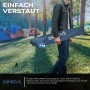 Blauer 24MOVE Campingstuhl, faltbar in Tragetasche, leicht transportierbar.