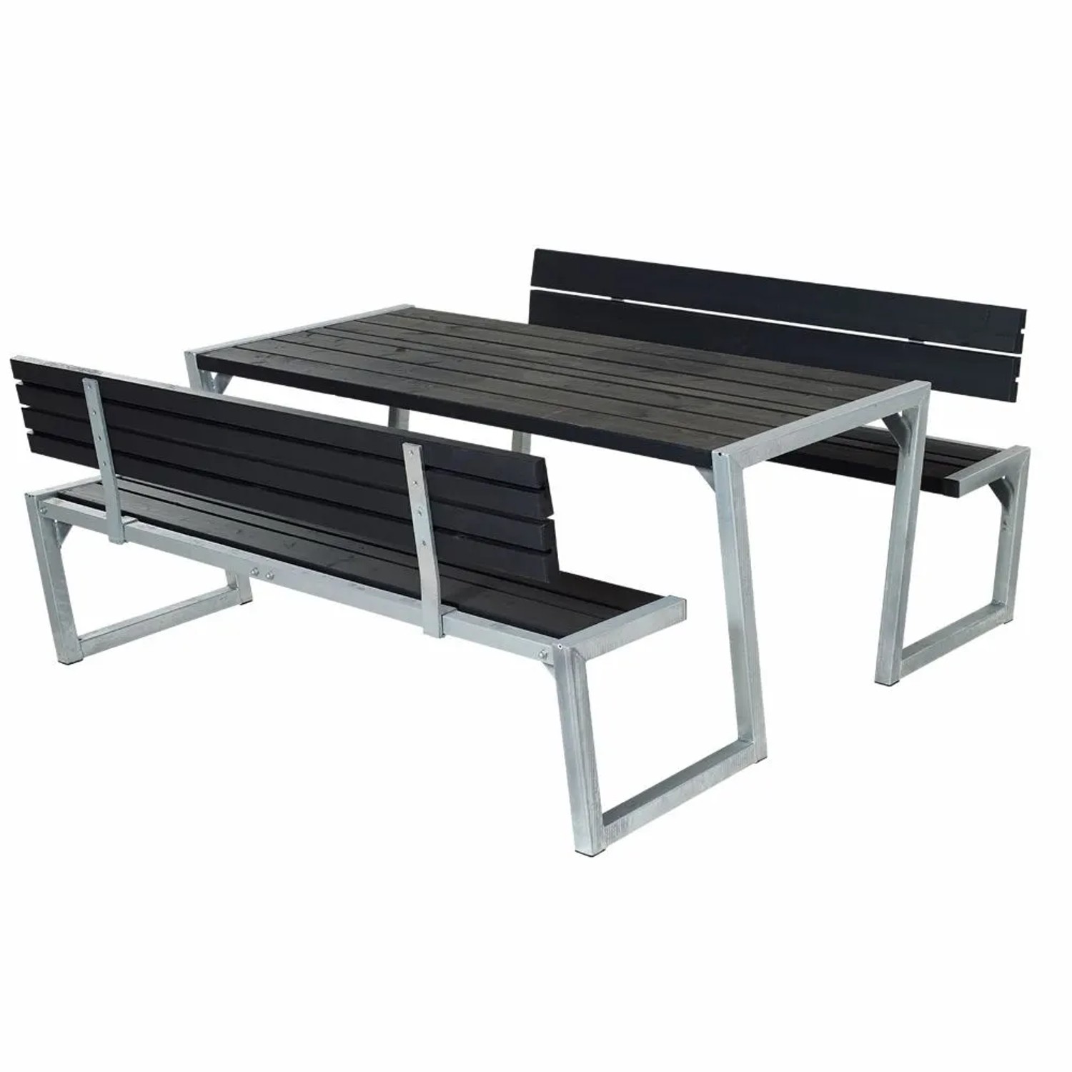 PLUS Gartenmöbel Sitzgruppe 176 cm Klappbar Schwarz mit 2 Rückenlehnen Holz