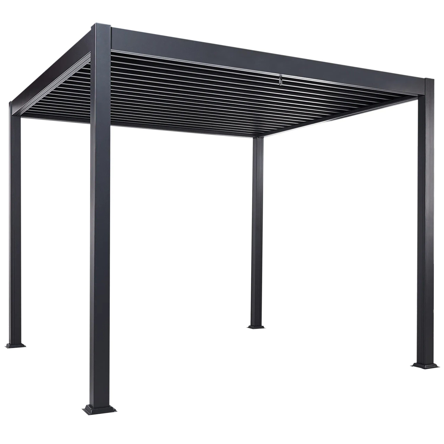 Schwarze Beliani Gartenpergola 310x310x250 mit Lamellendach für Terrasse & Garten.