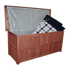 DELUKE Auflagenbox BRUNO mit Folieninnentasche Braun Eukalyptus Gartenbox Aufbewahrungsbox Kissenbox Gartentruhe Outdoor