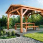 Beliani Pavillon SECCHIA, heller Holzfarbton mit grauem Metalldach, 350x296x256 cm.